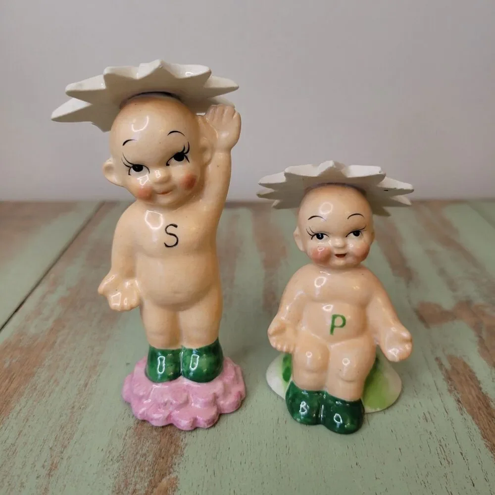 Vintage Kewpie Daisy Head Salt & Pepper Shakers - Made in Japan
